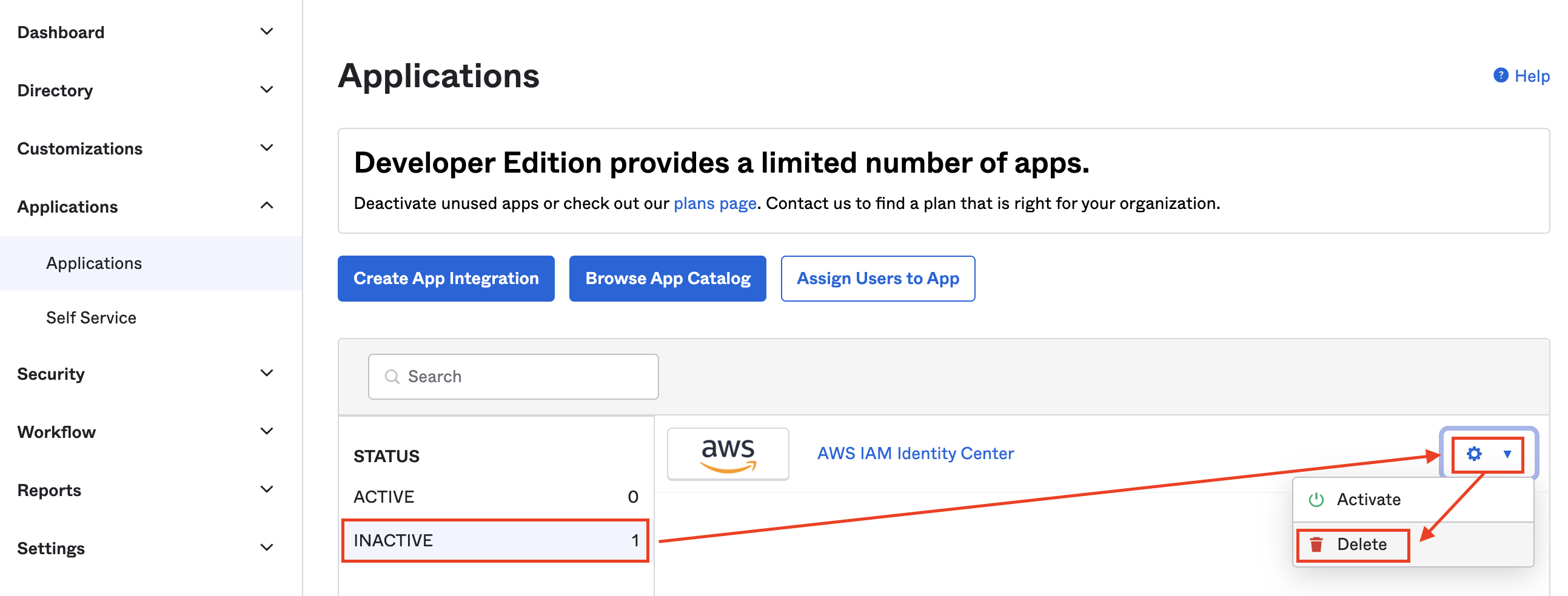 Delete AWS IAM Identity Center Application